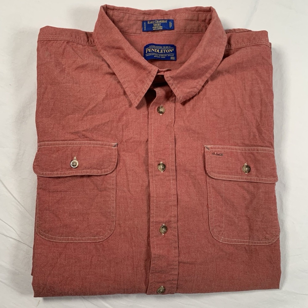 Pendleton Men's‎ Heather Red Blake Chambray Long Sleeve Button Down Shirt XXL - Picture 8 of 8